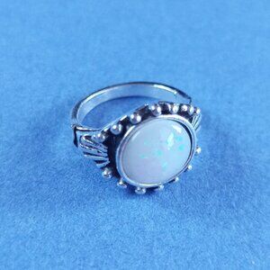 Vintage-Inspired Bohemian Sterling Silver Opal Ring CATHEDRAL